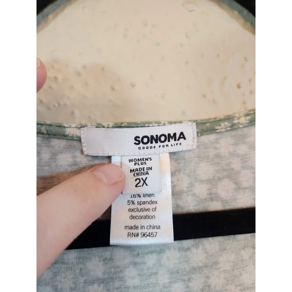 Sonoma Women's Green Yellow Daisy Floral Short Sleeve Peasant Midi Dress Size 2X - Picture 3 of 6